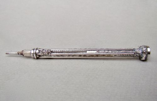 fig 1. RARE VICTORIAN SILVER PROPELLING PENCIL & DIP PEN WITH BLOODSTONE SEAL, CIRCA 1880
