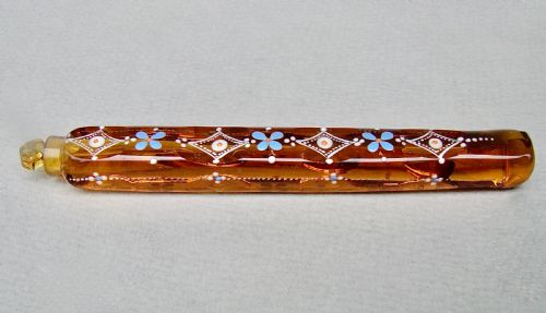 Rare Oxford Lavender "Attar" Enamelled Amber Scent Bottle, Circa 1850