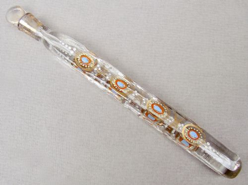 fig 1. UNUSUAL LARGE OXFORD LAVENDER GILT & POLYCHROME ENAMEL SCENT BOTTLE, CIRCA 1860