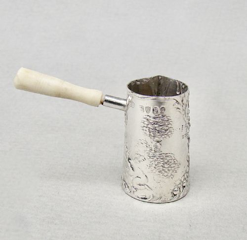 fig 1. 19TH C MINIATURE HANAU SILVER BRANDY WARMER, IMPORT MARKS FOR LONDON 1895
