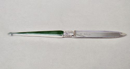 fig 1. UNUSUAL VICTORIAN SILVER AND GUILLOCHE ENAMEL LETTER OPENER BY WILLIAM HUTTON & SONS, LONDON 1885