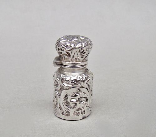 Small and Exquisite Victorian Silver Cased Scent Bottle by Charles May, Birmingham 1894