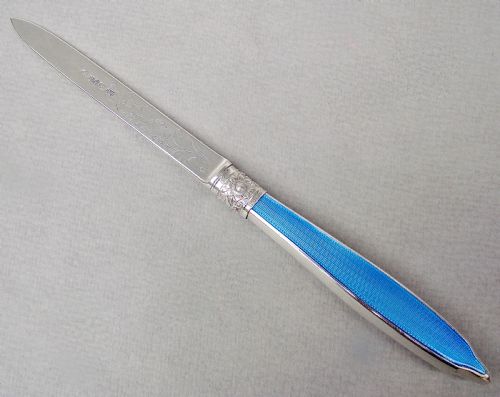 Stunning Silver and Guilloche Enamel Letter Opener by Aaron Hadfield, Sheffield 1858
