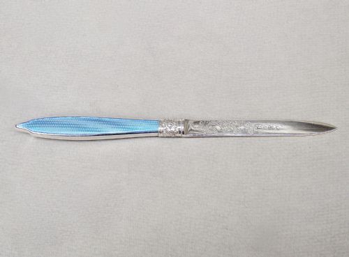 fig 1. STUNNING SILVER AND GUILLOCHE ENAMEL LETTER OPENER BY AARON HADFIELD, SHEFFIELD 1858
