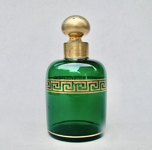 19th Century French Green & Gilt Glass Scent Bottle, Circa 1880
