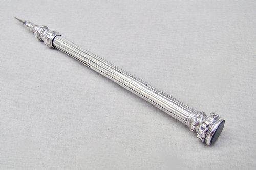 fig 1. SAMPSON MORDAN SILVER PROPELLING PENCIL WITH BLOODSTONE SEAL, CIRCA 1880
