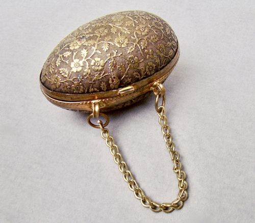 fig 2. EXQUISITE 19TH C. FRENCH GILT METAL THIMBLE IN ORMULU EGG-SHAPED HOLDER