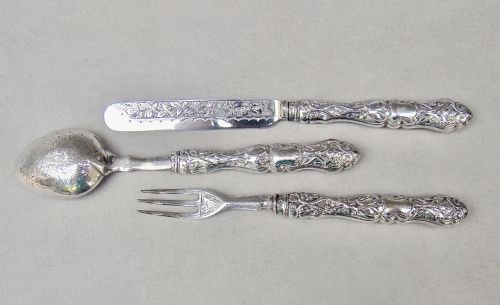 fig 3. FABULOUS VICTORIAN 4-PIECE CHRISTENING SET BY COLEN HEWER CHESHIRE, BIRMINGHAM 1883, RETAILED BY HAMILTON & CO, CALCUTTA
