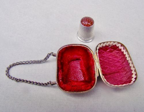 fig 2. EXQUISITE VICTORIAN SILVER & AGATE THIMBLE IN ORMULU CHATELAINE THIMBLE CASE, BIRMINGHAM 1890