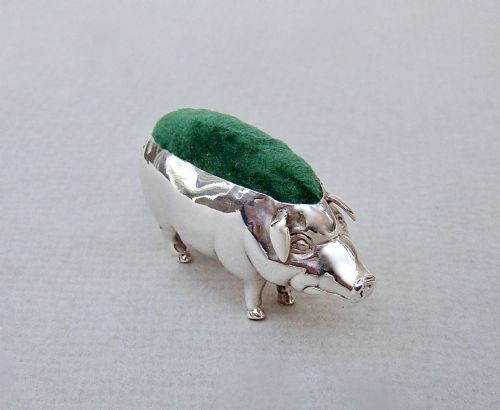 Edwardian Silver Pig Pin Cushion by Adie & Lovekin, Birmingham 1902