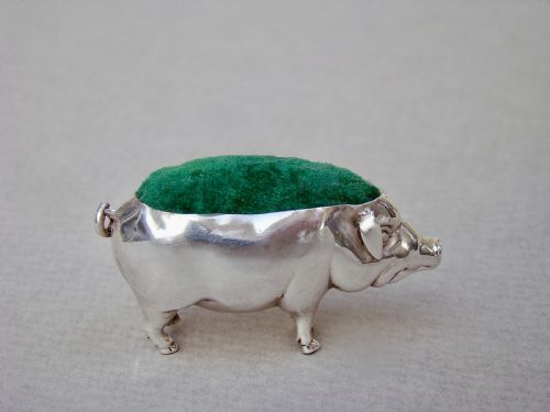 fig 1. EDWARDIAN SILVER PIG PIN CUSHION BY ADIE & LOVEKIN, BIRMINGHAM 1902