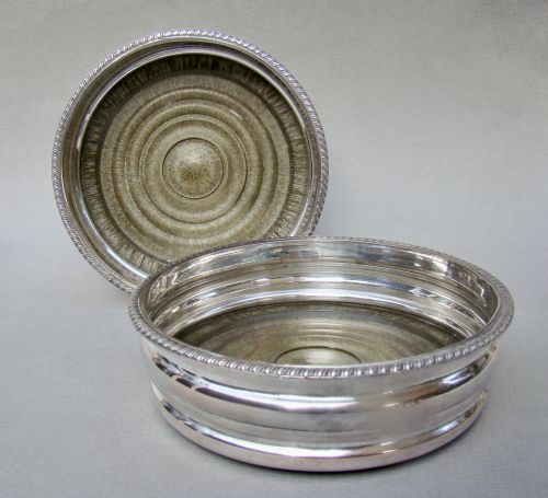 Pair of Turn of the Century Silver Plated Wine Coasters, Circa 1910