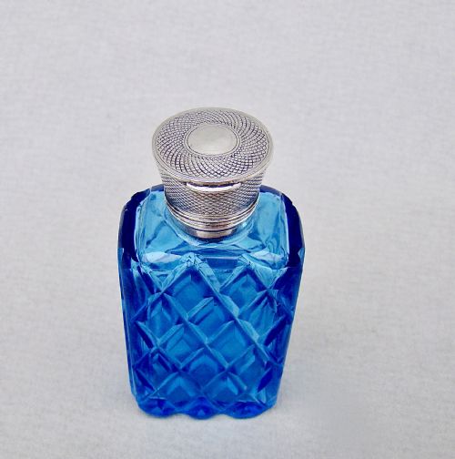 fig 1. FABULOUS VICTORIAN SILVER & ICE BLUE GLASS SCENT BOTTLE , CIRCA 1880