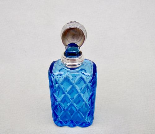 fig 2. FABULOUS VICTORIAN SILVER & ICE BLUE GLASS SCENT BOTTLE , CIRCA 1880