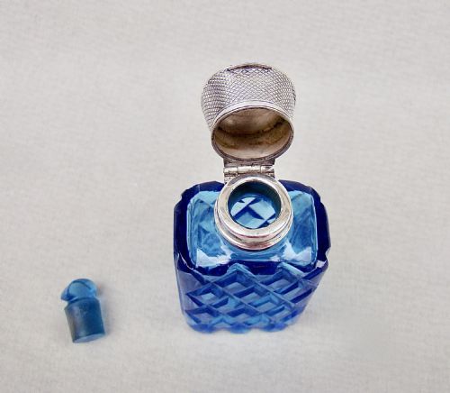 fig 3. FABULOUS VICTORIAN SILVER & ICE BLUE GLASS SCENT BOTTLE , CIRCA 1880