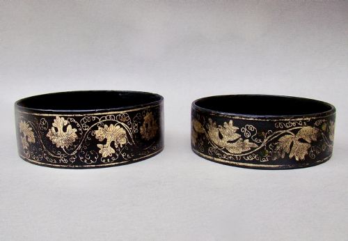 fig 1. RARE PAIR OF REGENCY PAPIER MACHE WINE COASTERS, CIRCA 1820