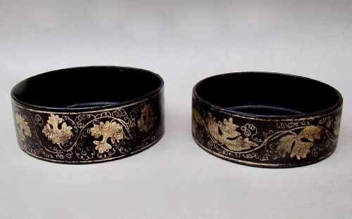 fig 2. RARE PAIR OF REGENCY PAPIER MACHE WINE COASTERS, CIRCA 1820