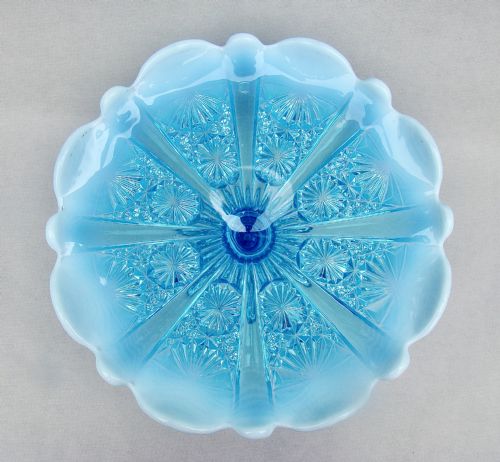 VICTORIAN BLUE PEARLINE GLASS CAKE STAND BY DAVIDSON CIRCA 1890 - ADDITIONAL PHOTO 2