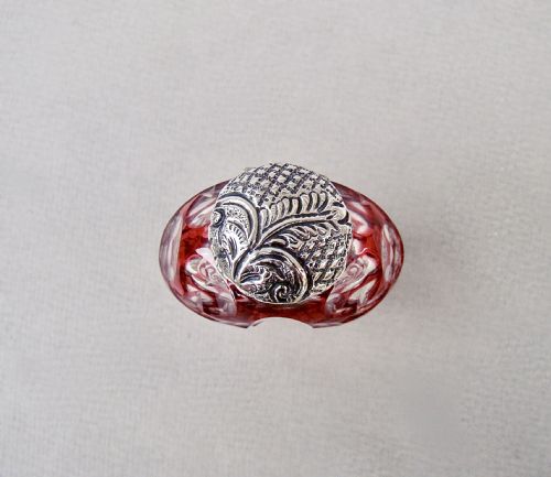 fig 2. RARE EDWARDIAN SILVER & OVERLAY CRANBERRY GLASS SCENT BOTTLE BY CHARLES MAY, BIRMINGHAM 1901