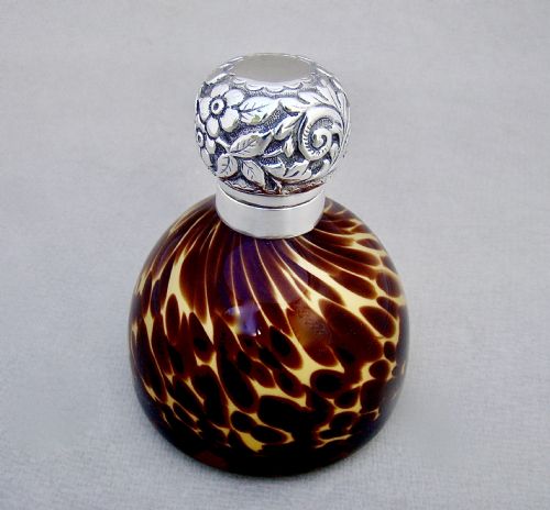 Edwardian Silver Tortoiseshell Glass Scent Bottle by Arthur Fenwick, Birmingham 1901