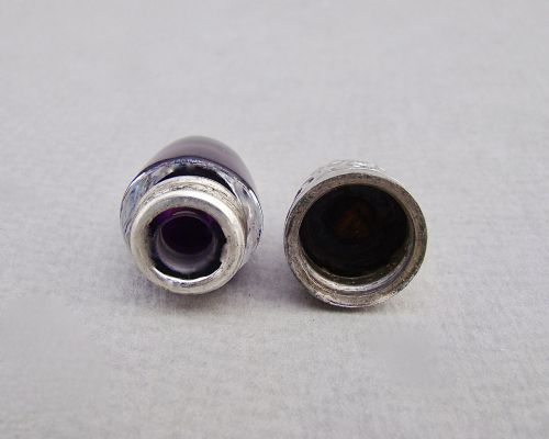 fig 2. RARE VICTORIAN SILVER AND AMETHYST GLASS BULLET SHAPED SCENT BOTTLE, CIRCA 1890