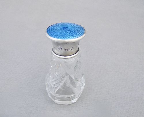 Delighful Art Deco Silver & Guilloche Enamel Scent Bottle by the Adie Brothers, Birmingham 1925