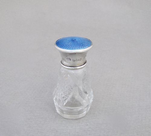 fig 1. DELIGHFUL ART DECO SILVER & GUILLOCHE ENAMEL SCENT BOTTLE BY THE ADIE BROTHERS, BIRMINGHAM 1925