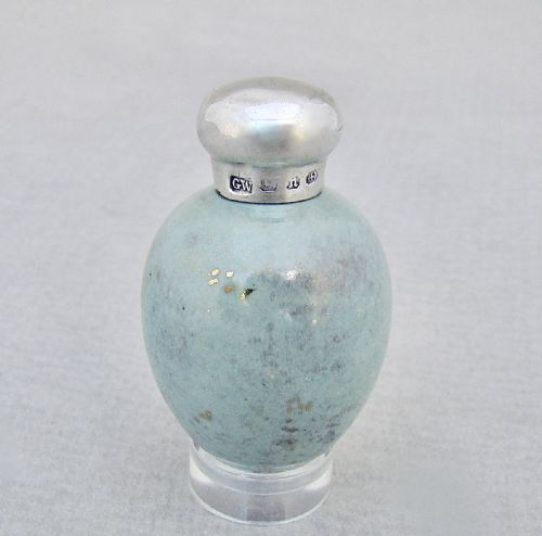 fig 1. RARE VICTORIAN SILVER MOUNTED. SPECKLED EGG SCENT BOTTLE BY GEORGE WELCH, BIRMINGHAM 1887