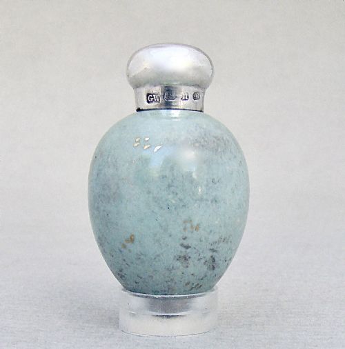 Rare Victorian Silver Mounted. Speckled Egg Scent Bottle by George Welch, Birmingham 1887