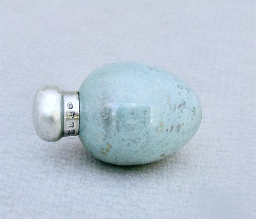 fig 3. RARE VICTORIAN SILVER MOUNTED. SPECKLED EGG SCENT BOTTLE BY GEORGE WELCH, BIRMINGHAM 1887