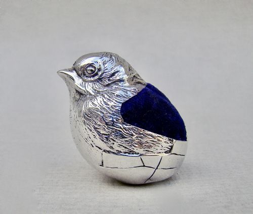Superb Edwardian Silver "Hatching Chick" Pin Cushion by Sampson Mordan & Co, Chester 1907