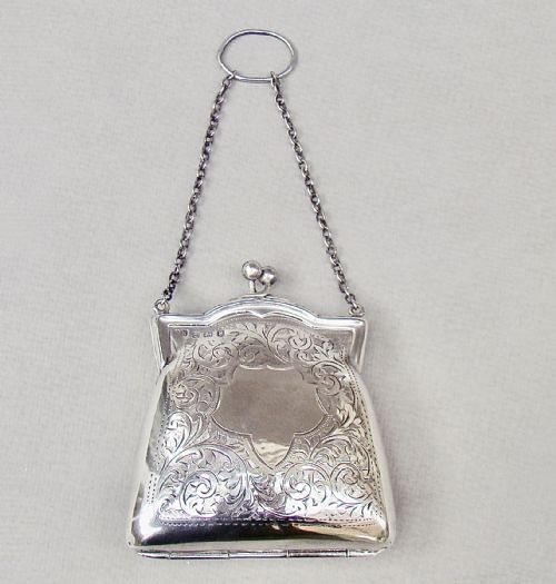 fig 1. DELIGHTFUL GEORGE V SILVER COCKTAIL PURSE BY G. NORMAN, BIRMINGHAM 1917