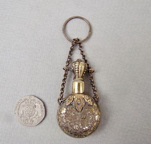 fig 1. CHARMING 19TH CENTURY FRENCH ORMULU CHATELAINE MINIATURE SCENT BOTTLE, CIRCA 1890