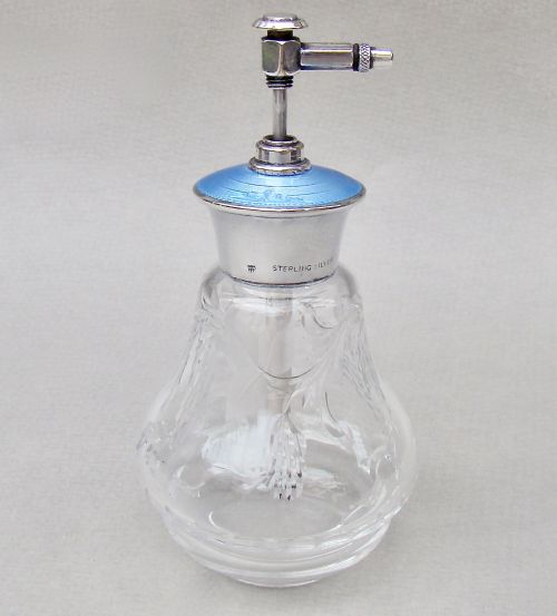 Fabulous Art Deco Sterling Silver, Guilloche Enamel Atomiser by Charles Green, Circa 1930
