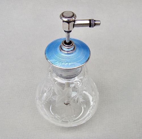 fig 1. FABULOUS ART DECO STERLING SILVER, GUILLOCHE ENAMEL ATOMISER BY CHARLES GREEN, CIRCA 1930