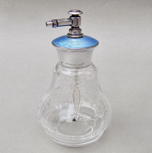 fig 2. FABULOUS ART DECO STERLING SILVER, GUILLOCHE ENAMEL ATOMISER BY CHARLES GREEN, CIRCA 1930