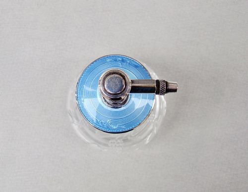 fig 3. FABULOUS ART DECO STERLING SILVER, GUILLOCHE ENAMEL ATOMISER BY CHARLES GREEN, CIRCA 1930