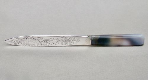 Stunning Victorian Silver and Agate Letter Opener by Edward Hutton, London 1892