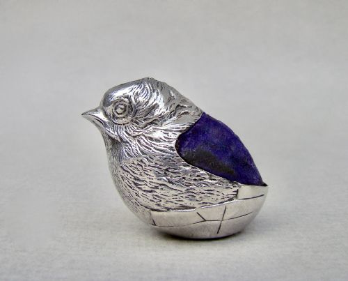 Edwardian Silver "Hatching Chick" Pin Cushion by Sampson Mordan & Co, Chester 1906