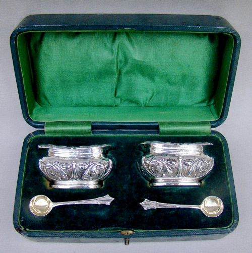 Cased Pair of Art Nouveau Silver Salts by W.g.keight & Co, Birmingham 1905
