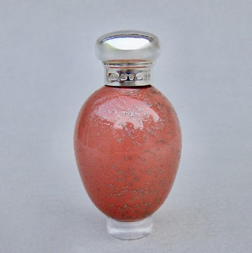 Victorian Silver & Porcelain Speckled Egg Scent Bottle by Hilliard & Thomason, Birmingham 1888