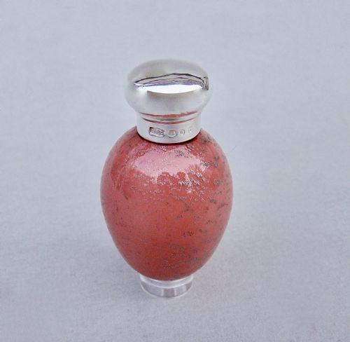 fig 1. VICTORIAN SILVER & PORCELAIN SPECKLED EGG SCENT BOTTLE BY HILLIARD & THOMASON, BIRMINGHAM 1888