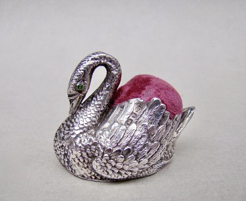 Exquisite Victorian Silver Swan Pin Cushion by Levi & Salaman, Birmingham 1899