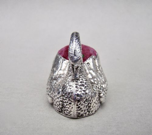 fig 2. EXQUISITE VICTORIAN SILVER SWAN PIN CUSHION BY LEVI & SALAMAN, BIRMINGHAM 1899