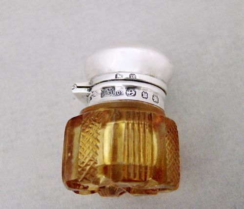 fig 1. MINIATURE SILVER & AMBER GLASS SCENT BOTTLE BY THE MOUSLEY BROTHERS, BIRMINGHAM 1896