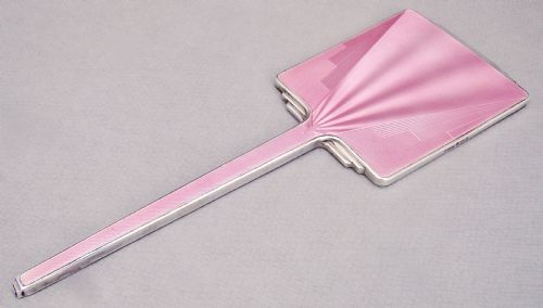 fig 1. FABULOUS ART DECO SILVER AND GUILLOCHE ENAMEL HAND MIRROR BY HASSET & HARPER, BIRMINGHAM 1935