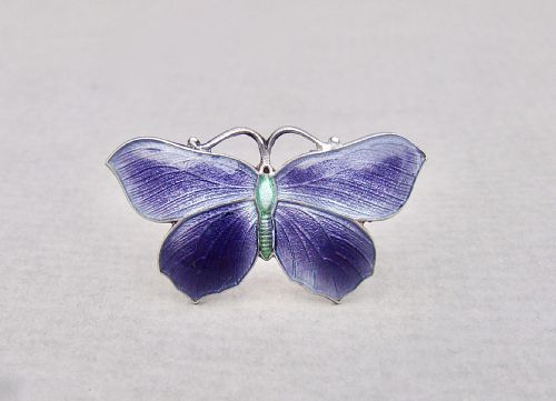 fig 1. SMALL & EXQUISITE ART DECO SILVER & LILAC ENAMEL BUTTERFLY BROOCH BY JOHN ATKINS, CIRCA 1930