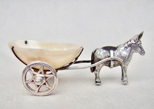 fig 1. VERY RARE EDWARDIAN NOVELTY SILVER DONKEY & CART PIN CUSHION BY SYDNEY & CO, BIRMINGHAM 1909
