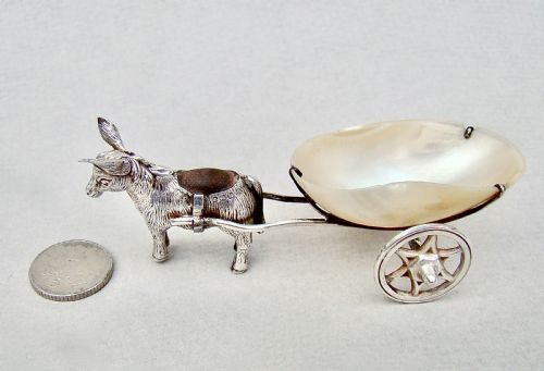 fig 2. VERY RARE EDWARDIAN NOVELTY SILVER DONKEY & CART PIN CUSHION BY SYDNEY & CO, BIRMINGHAM 1909
