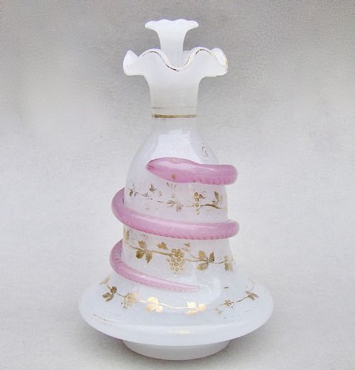 Unusual French Baccarat White Opaline "Snake" Glass Scent Bottle, Circa 1860
